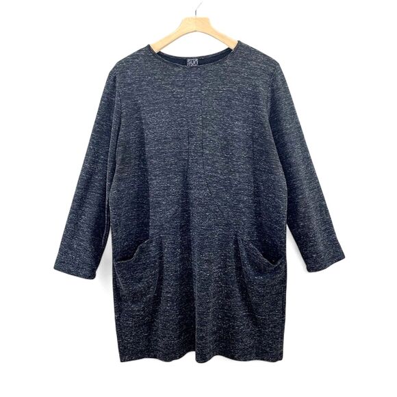 Clara Sun Woo Gray Tunic Shift Dress Plus Size 1X Pocket Marbled Knit Lagenlook - Picture 1 of 6